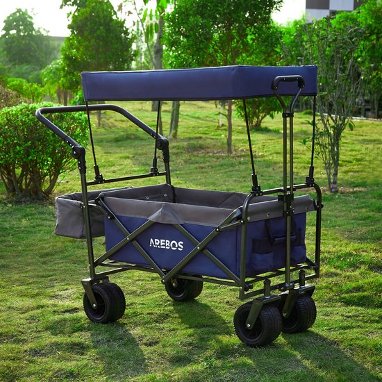 AREBOS Opvouwbare Bolderkar met Dak 100 kg Offroad Wielen XXL Opbergruimte Handkar Camping Strand Festival Blauw Grijs van Merkloos — afbeelding 5