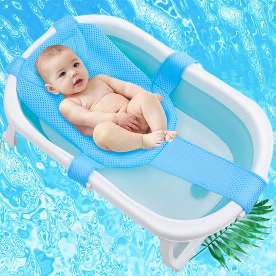 Babybadnet - badmat - badmat - verstelbaar - antislip - met veiligheidsriem - unisex - geschikt voor het baden en wassen van pasgeborenen - blauw — afbeelding 4