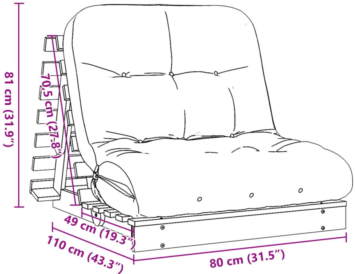 vidaXL Futon - slaapbank - met - matras - 80x206x11 - cm - geïmpregneerd - hout Naturel geïmpregneerd