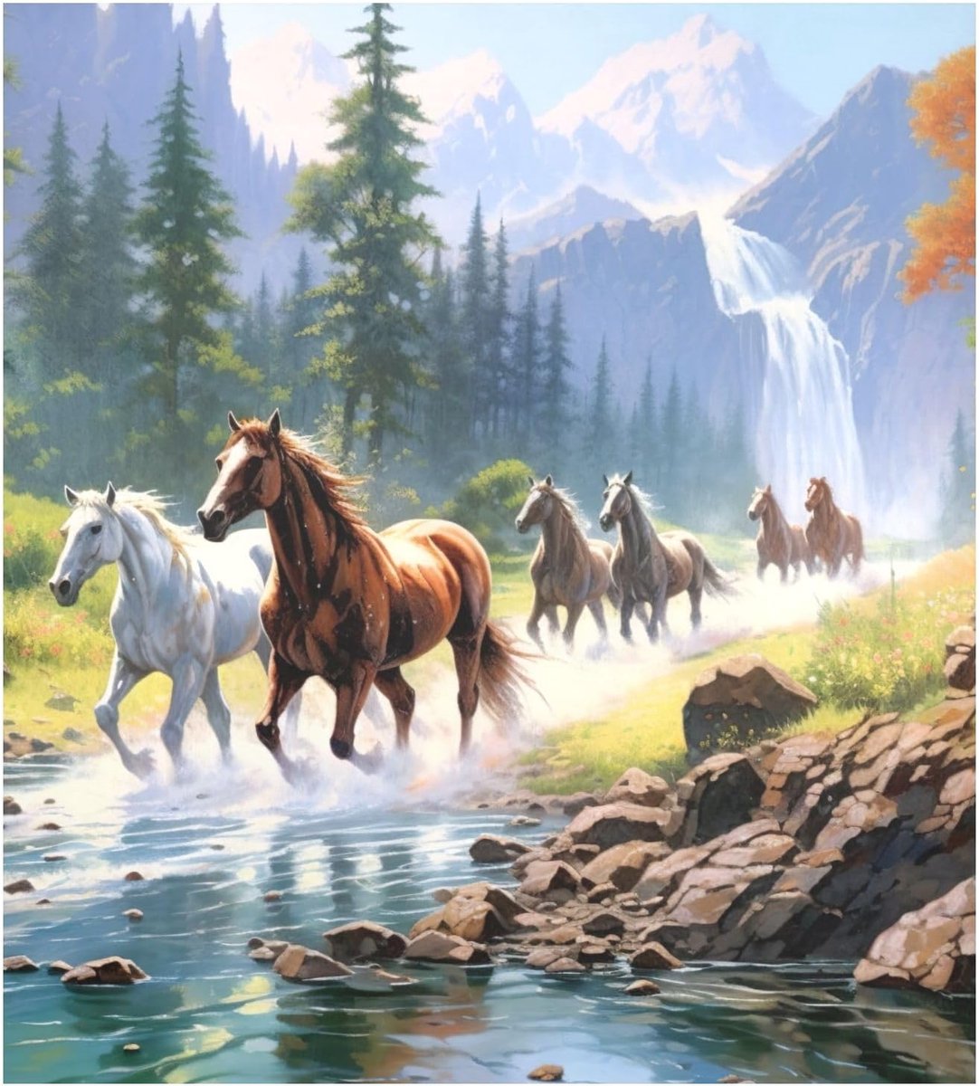 Vaatwasser Deksel - Keuken Decoratie - Apparaat Verfraaien - Gemakkelijk Verplaatsbaar - 58x66 cm - Rivier Paarden