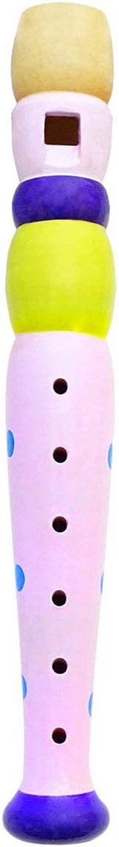 Houten Kinderfluit - Muziek Speelgoed - Muziek Maken - Ongelakt Mondstuk - 20 cm Lengte - Roze Paars