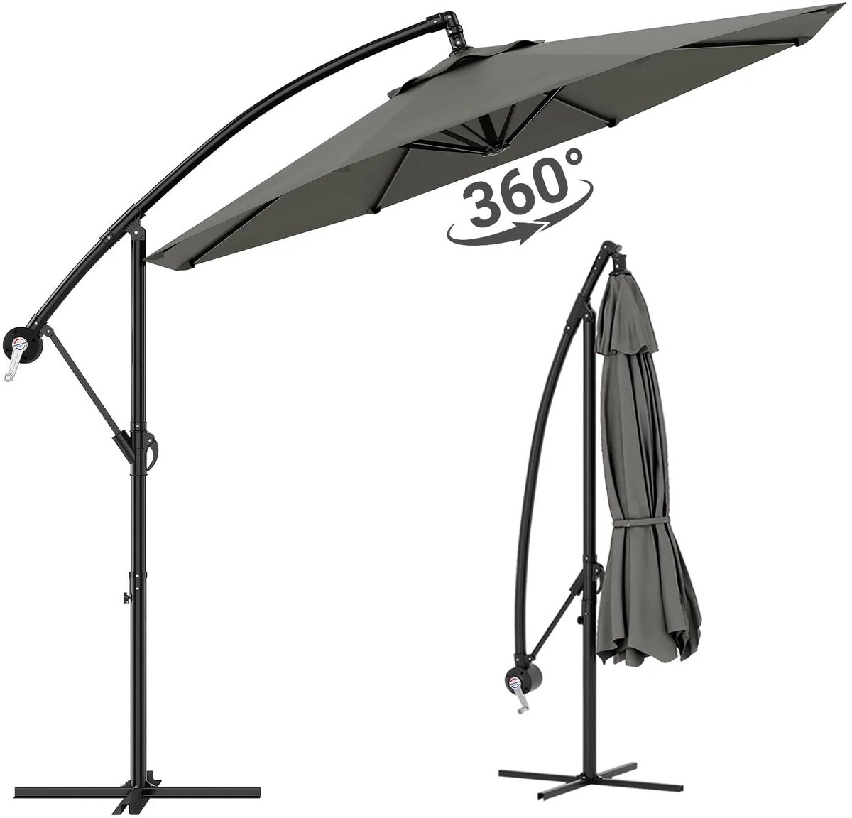 VIEMAE Parasol - Zweefparasol - Tuinparasol - Kantelbaar - 360° draaibaar - Waterafstotend - Versterkte kruisvoet - 300cm - Grijs