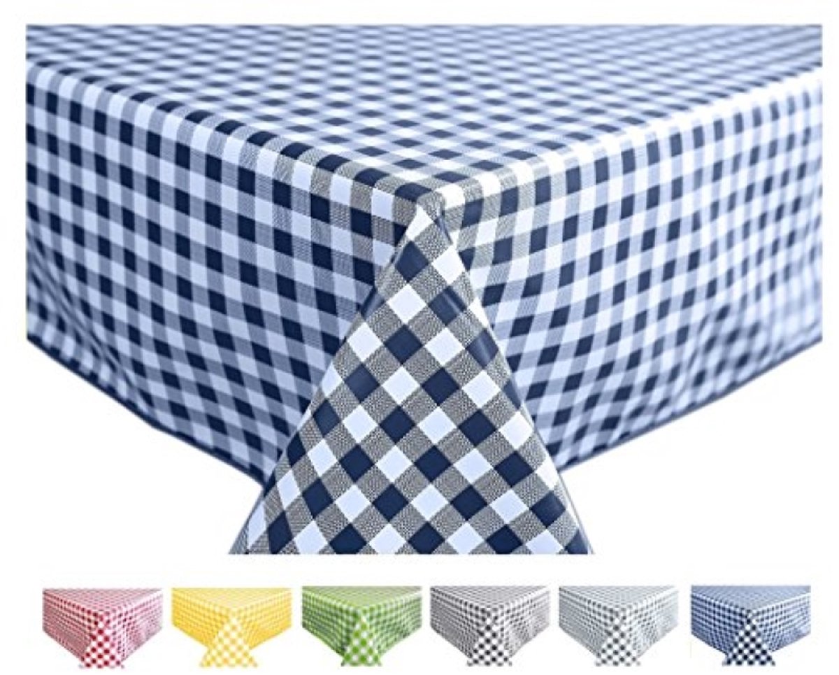 Rechthoekig wasdoek tafelkleed afwasbaar geruit blauw 140 x 200 cm PromoHome