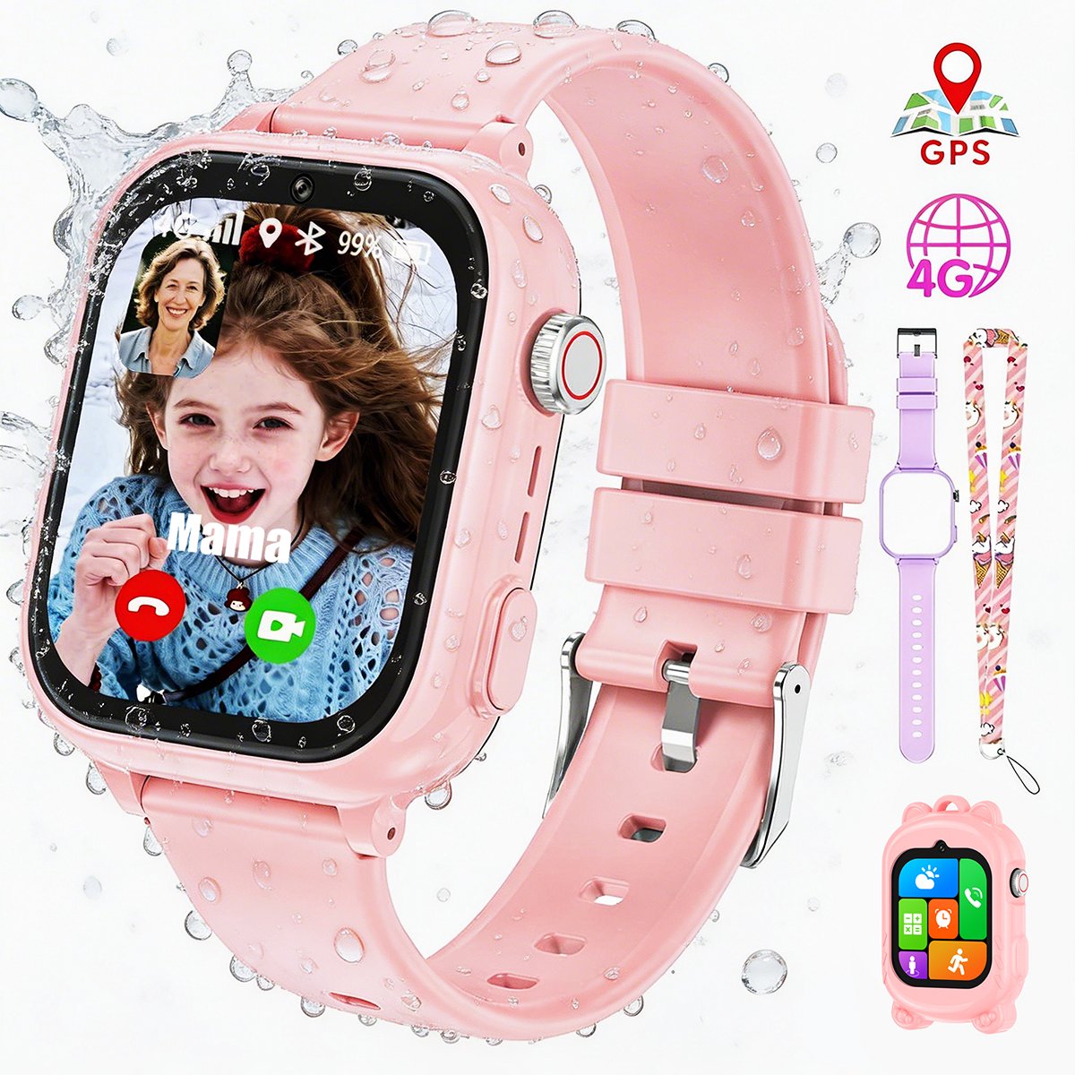 Vashoy T53-Kinderhorloge-Nieuwe smartwatches voor kinderen met GPS-videogesprek-SOS-Leermodus-App om te downloaden-Cadeaus voor kinderen van 5 tot 16 jaar - Roze