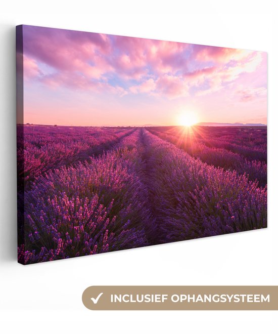 Canvas schilderij 120x80 cm - Wanddecoratie Lavendel - Bloemen - Frankrijk - Muurdecoratie woonkamer - Slaapkamer decoratie - Kamer accessoires - Schilderijen op canvas