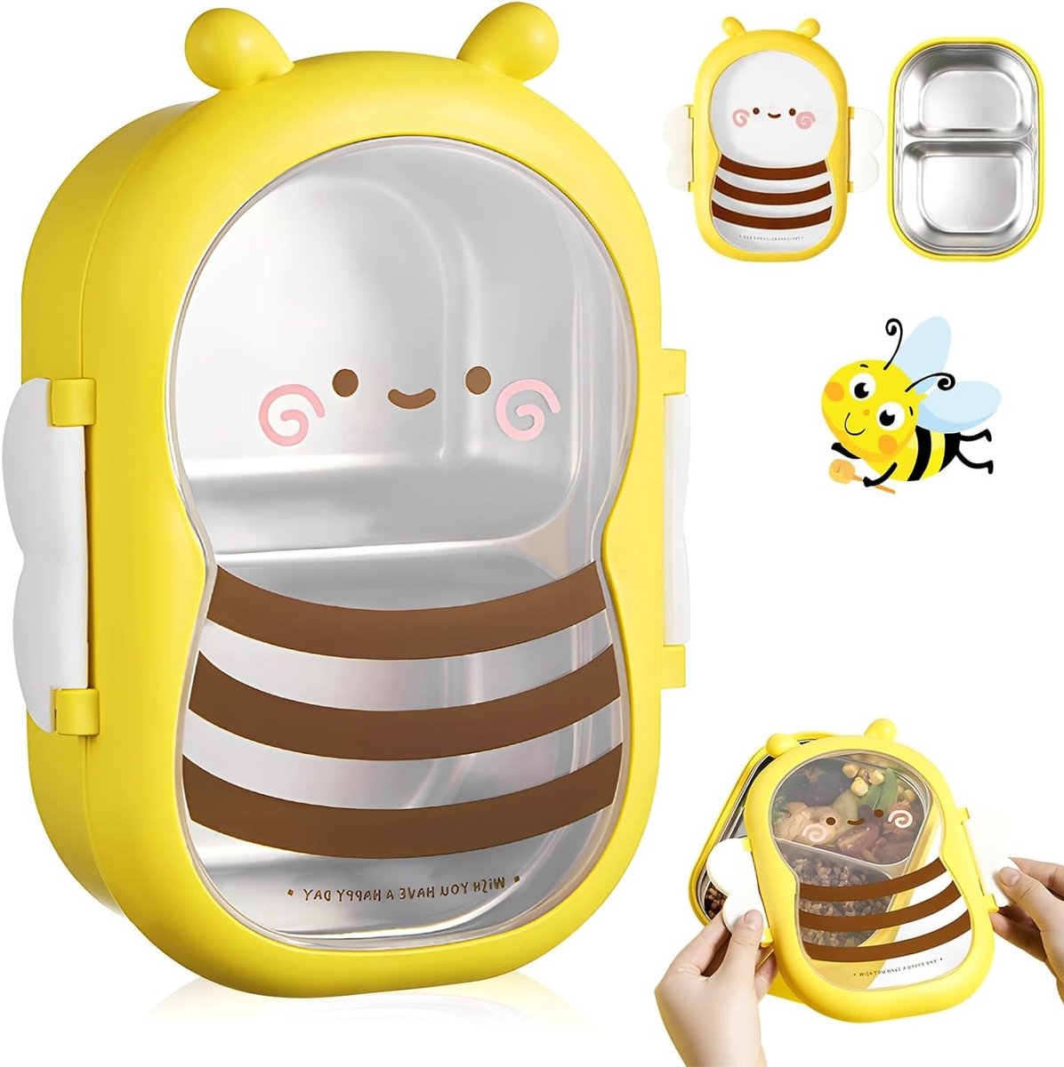 Lunchbox met 2 Compartimenten voor Kinderen en Volwassenen, Lekvrije Bento Box, Ideaal voor Picknick, Werk en Reizen, Vaatwasserbestendig en Geschikt voor Snacks en Ontbijt