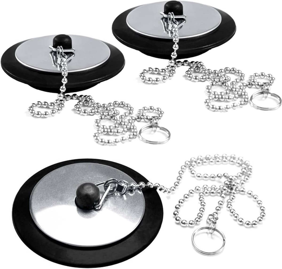 Universele Gootsteenstekkers - 3 Stuks Badplug met Ketting voor Keuken en Badkamer