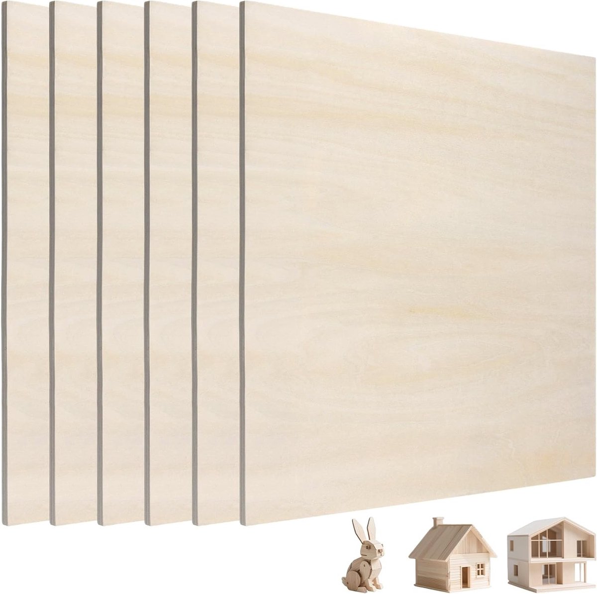 6PCS 300 x 300 x 6mm Square Plywood Sheets - Onbehandelde Grasswood Bladen voor DIY Crafts - Schilderen en Houtgraveren