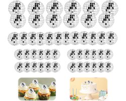 48 stuks kleine discoballen - Mini-facetballen - Spiegelbol - Met Touwtje - Klein Kerstballen - Disco Bal Bol - Feestje Discolamp Decoratie - Spiegelballen voor taartdecoratie