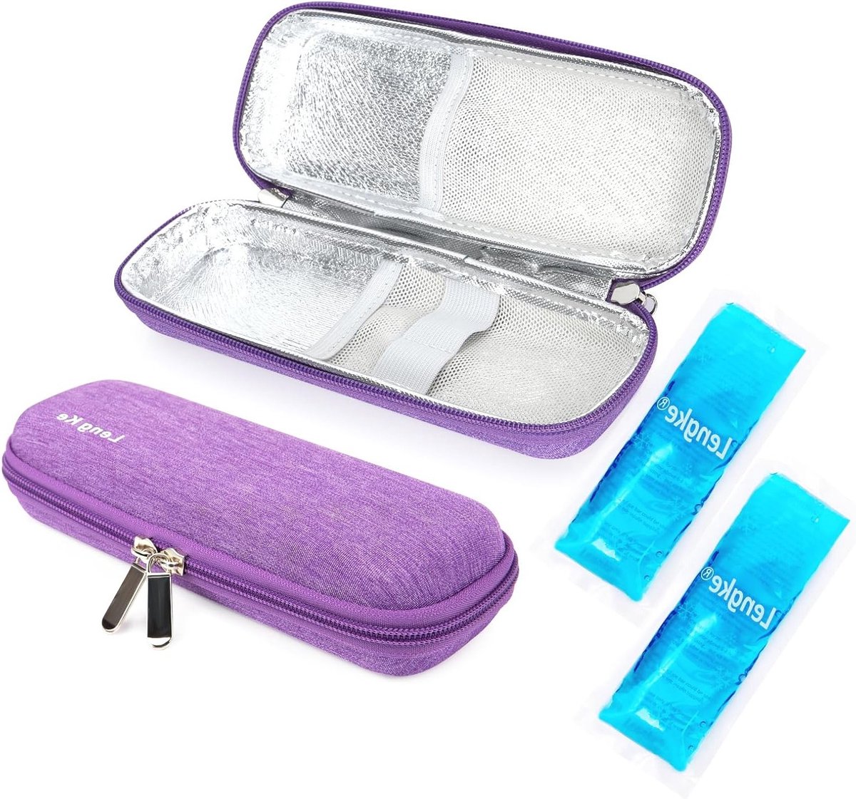 Insuline koeltas voor diabetes met 2 koeltassen voor spuiten en pennen, paars, 8.5 x 3.2 x 1.7 inch, ideaal voor onderweg