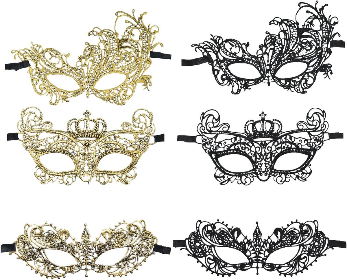 Luxe kanten maskers - set van 6 stuks voor vrouwen - Venetiaanse oogmaskers voor Halloween, carnaval en feesten