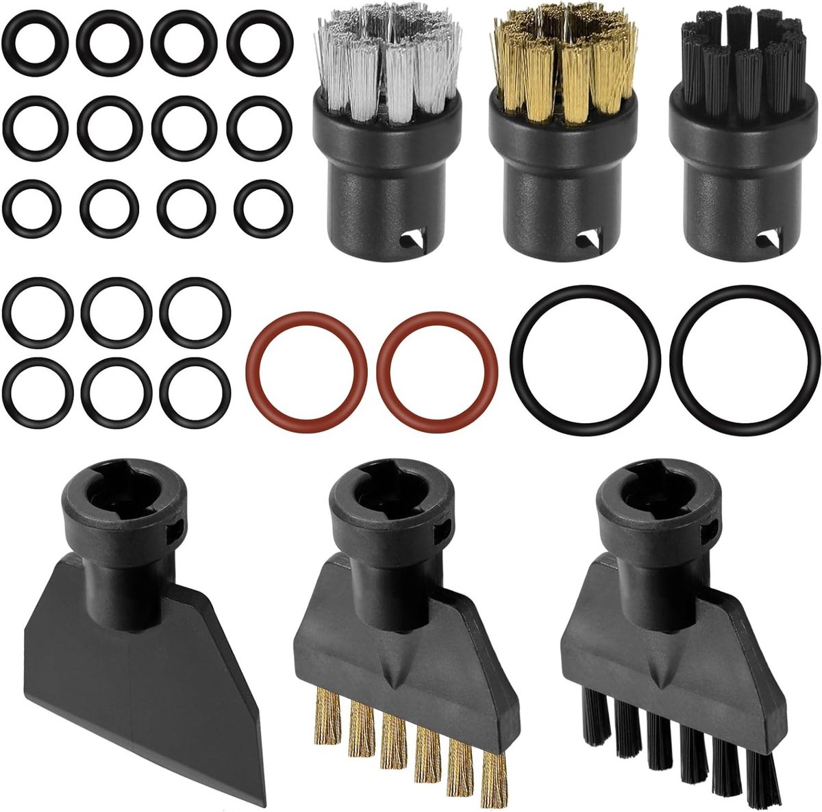 Set van 6 Stoomreiniger Accessoires met Ronde Borstel, Nylon en Messing Platte Borstels, Handstoomreiniger, Plastic Schep en Draadborstel voor Keukenmeubels en Huishoudelijk Gebruik