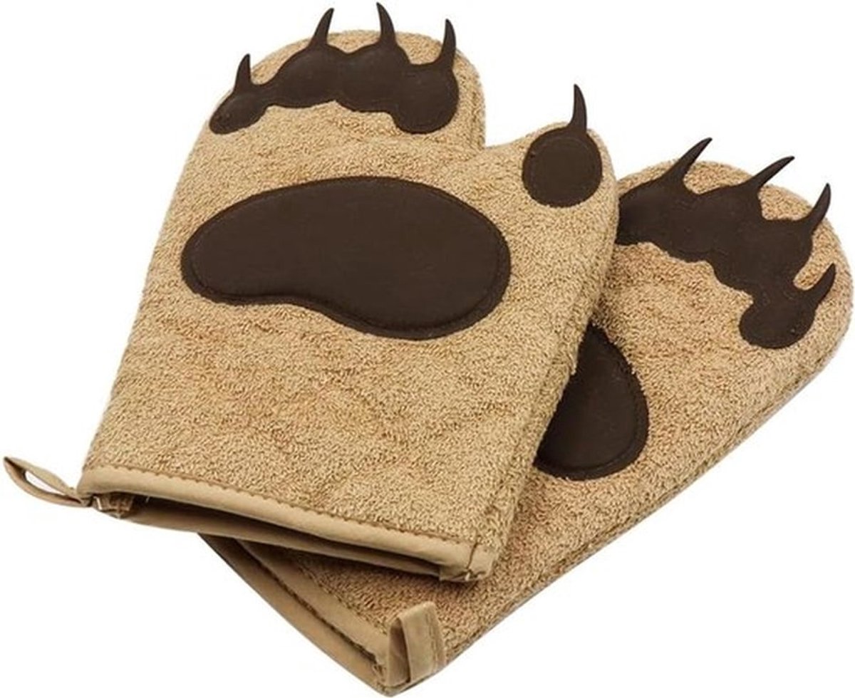 Kookhandschoenen - Hittebestendig - Gewatteerde katoenen voering - Bruin - Grillen bakken BBQ oven - - Geschikt voor Beer Ontwerp - 1 paar