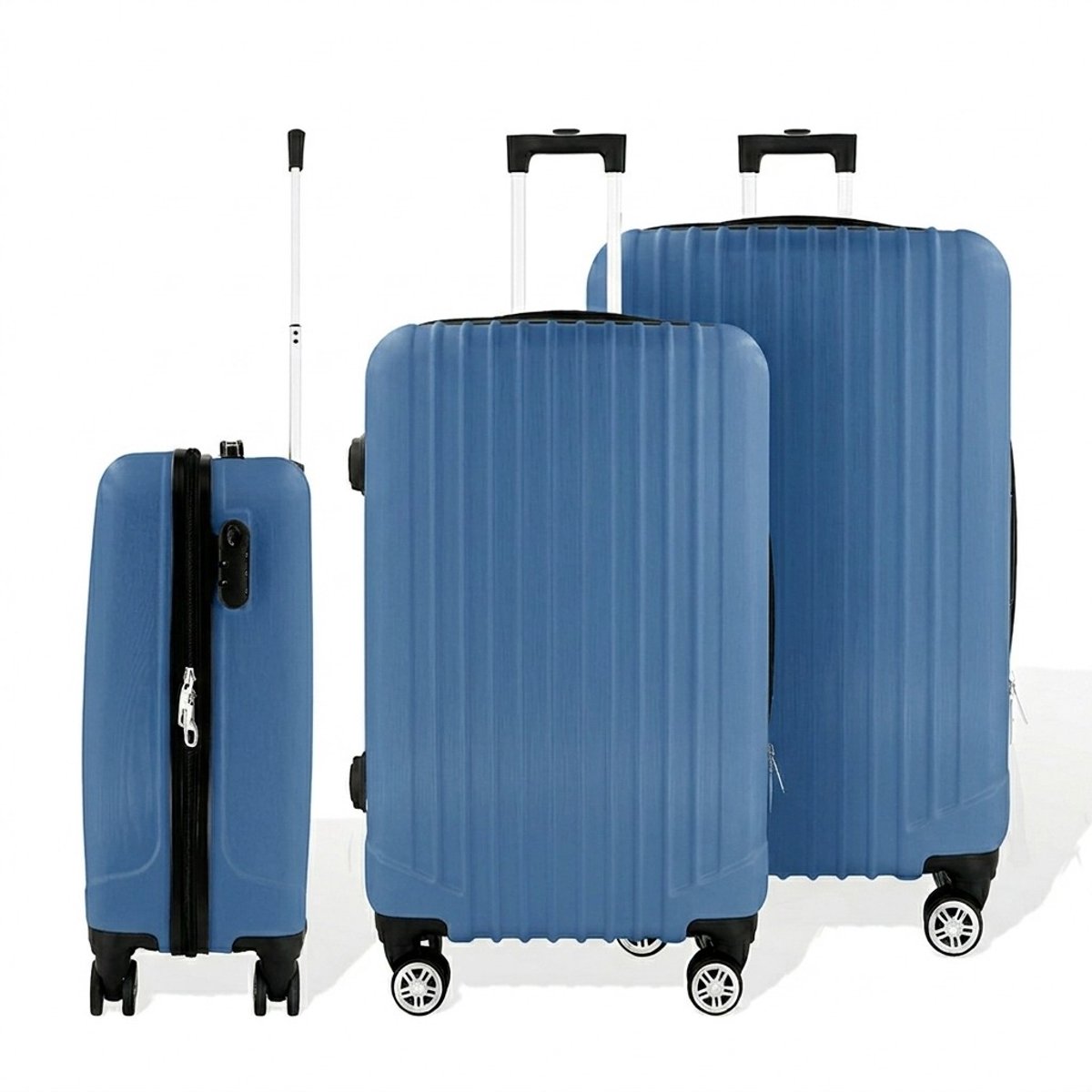 Ruimbagage Koffer Travelline M – 68 L – afm. 66x45x26 cm – Hardcase Reiskoffer Grijs blauw met 4 stuks 360° zwenkwielen en cijferslot