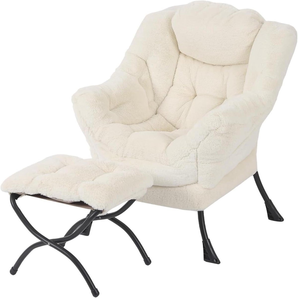 Fauteuil met Voetenbank - Relaxstoel Loungestoel - Ontspannen Lezen TV Kijken - Stevig Stalen Frame - 65x72x95 cm - Beige