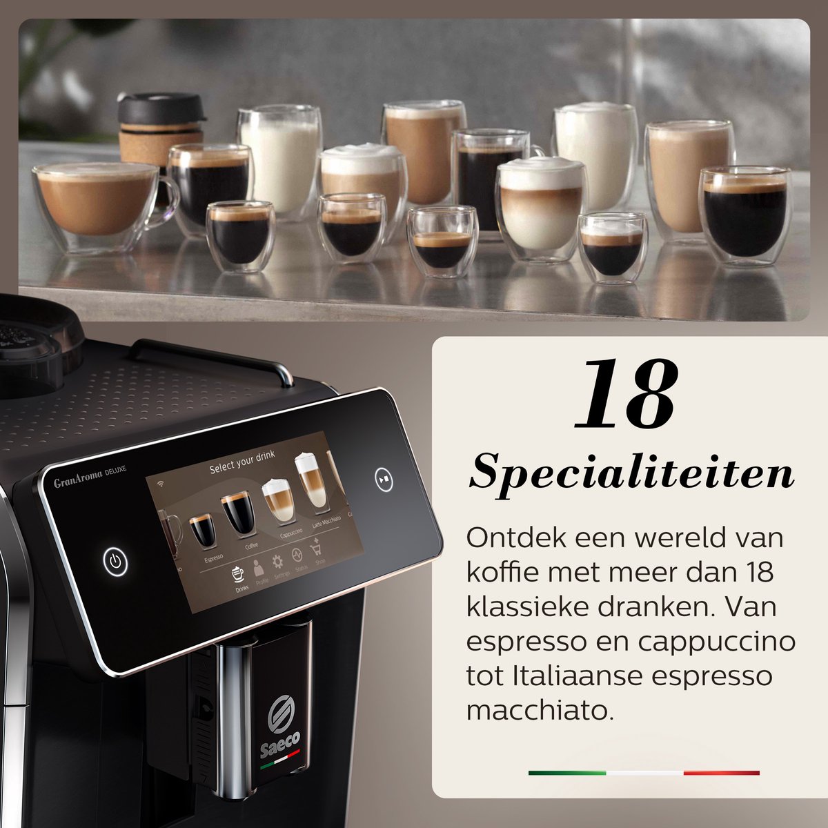 Saeco GranAroma Deluxe SM6680/00 - Zwart - Espressomachine - 18 Dranken met melksysteem - Groot scherm - Slim & verbonden - Volautomatisch - Koffiemachine met bonen + AquaClean filter — afbeelding 3