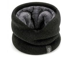 Zwart nek warmer unisex buff effen gebreide nekwarmer met zachte voering stretch hals warmer winter sjaal voor dames en heren geschikt voor buiten activiteiten wandelen fietsen hardlopen