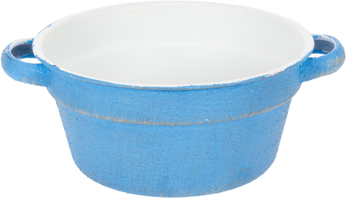 Decoratieve schaal/plantenbak, blauw metaal, shabby chic decoratie, Ø1