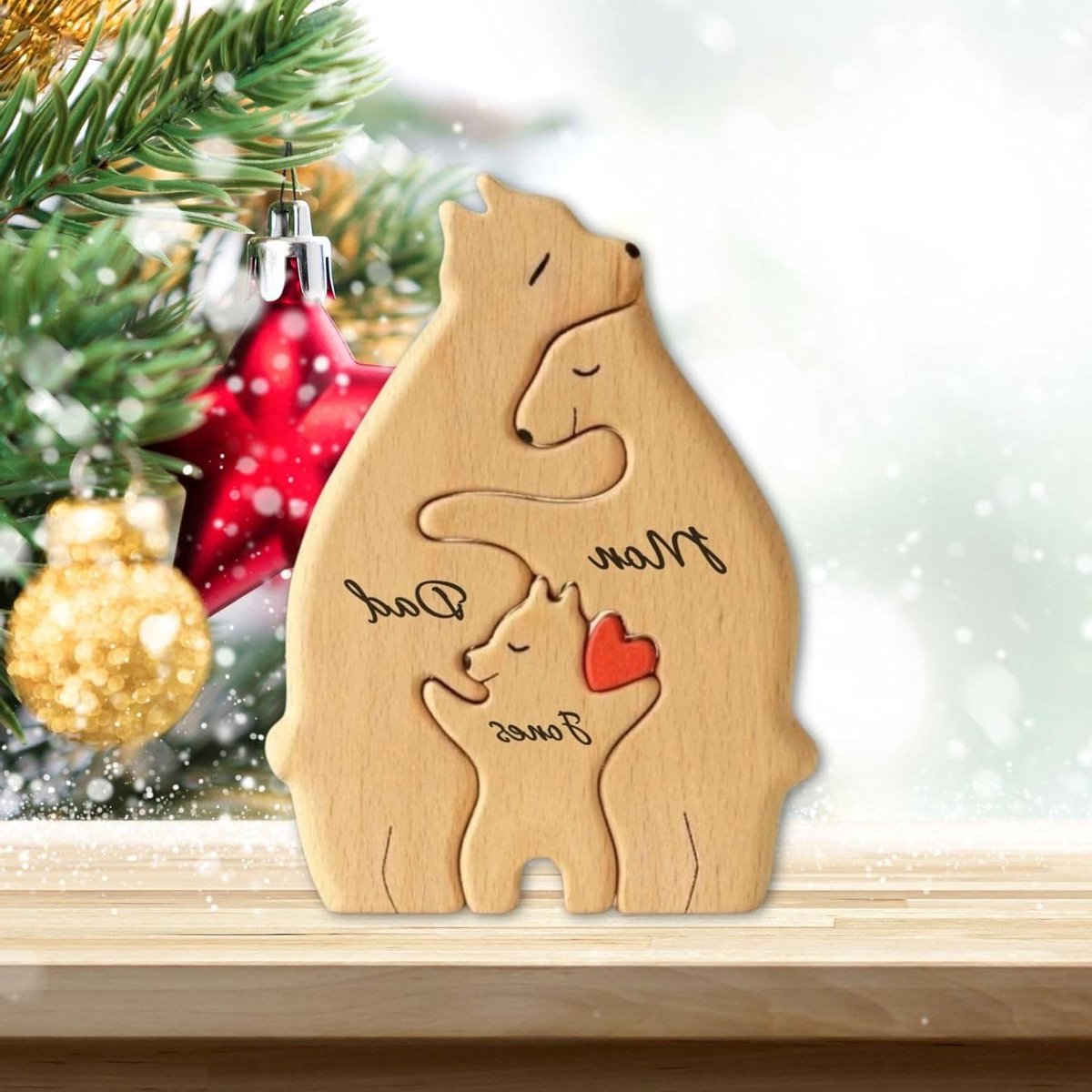 Houten Berenpuzzel - Familie Puzzel - Gepersonaliseerd Cadeau - Aanpasbaar Familie Aandenken - 2-10 Namen - Bruin