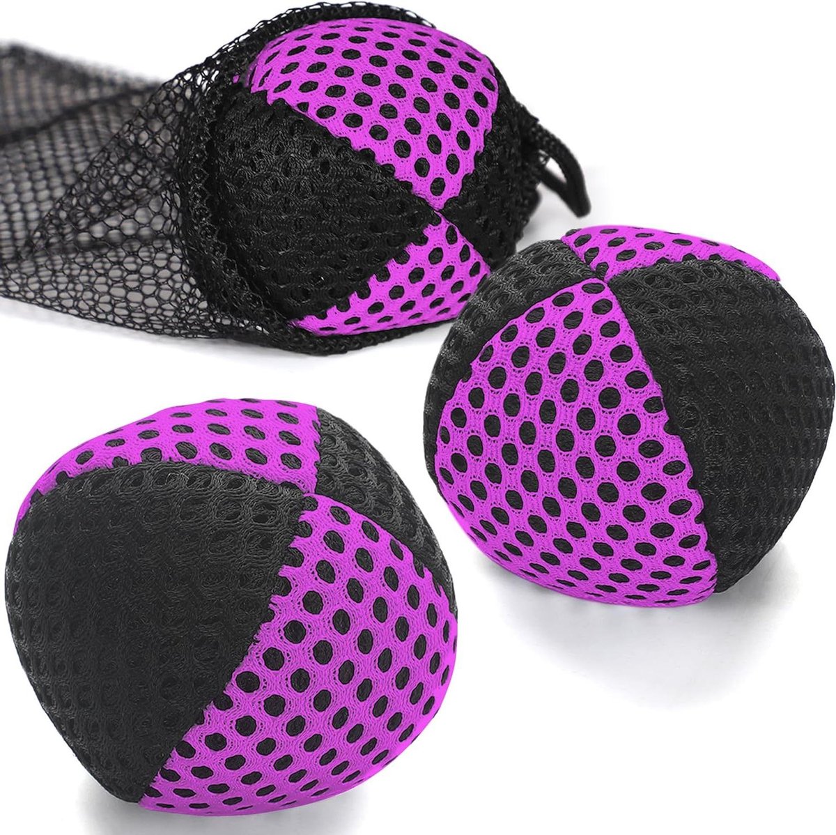 Jongleerballen Set - Oefenballen Jongleren - Vaardigheden Verbeteren - Handgemaakt Hoogwaardig Stiksel - 62 mm - Paars-Zwart