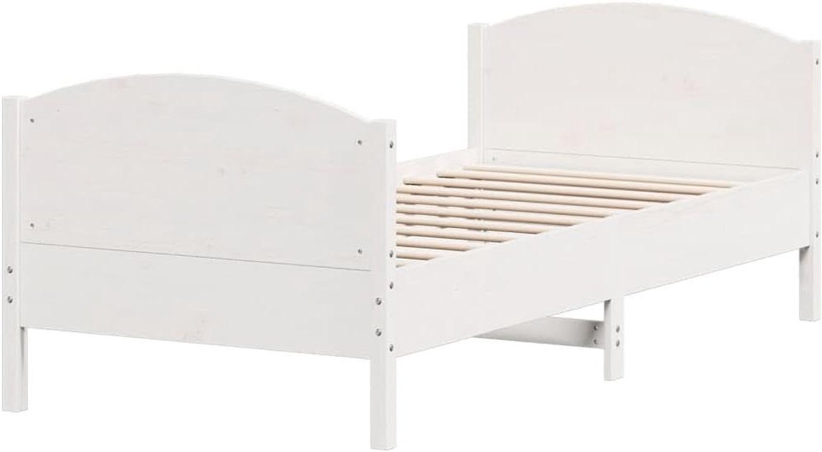 Houten Bedframe - Eenpersoonsbed Hout - Comfortabel Slapen - Massief Grenenhout - 90x190 cm - Wit