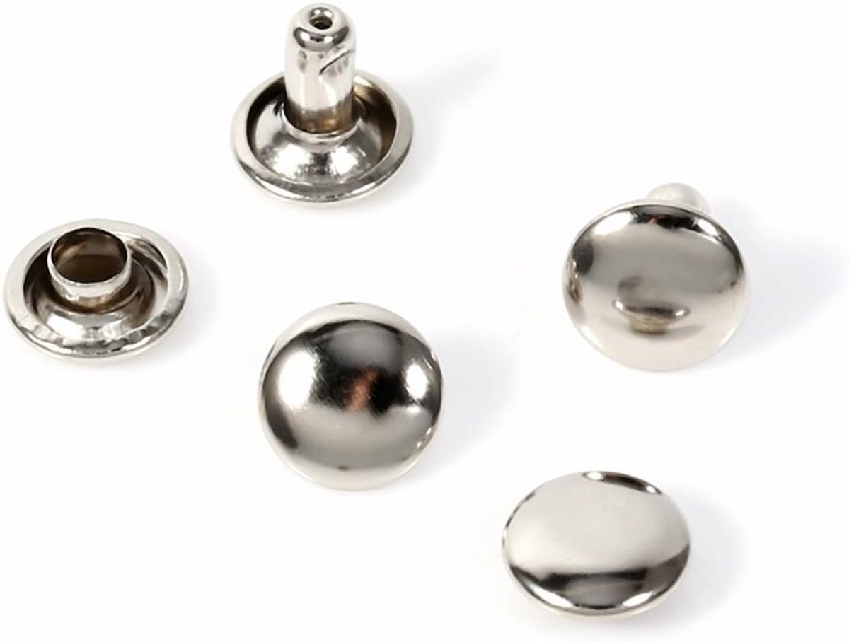 100 Stuks 8 x 8mm Dubbele Cap Klinknagels, Ronde Hoofd Decoratieve Klinknagels voor Leer, Metalen Studs voor Reparaties, Zilver, Ideaal voor Mode en Handwerk