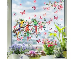 Allecto - - Parrot Wall Stickers - Wanddecoratie - Muurstickers met vogels en bloemen - Diverse oppervlakken - Decoratieve stickers - Geschikt voor w.