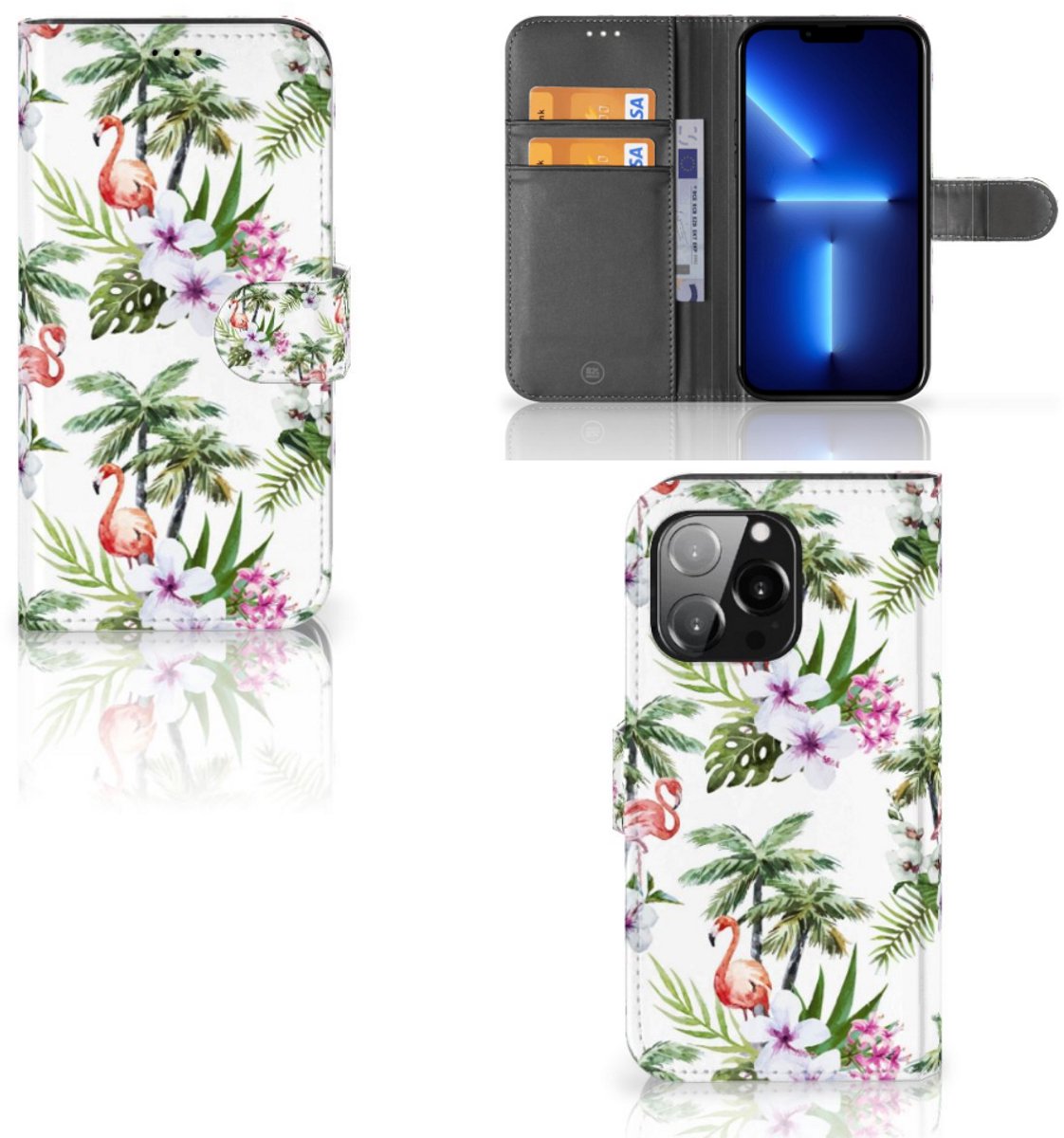 iPhone 13 Pro Telefoonhoesje met Pasjes Flamingo Palms