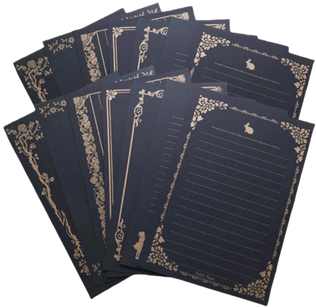 160 vellen zwart stationair schrijfpapier 5 3/4 x 8 1/4 inch gouden kant vintage briefpapier met lijnen - voor kantoor thuis school huwelijksuitnodigingen of liefdesbrief 8 verschillende