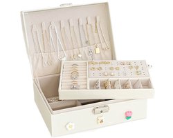 Jewellery Box, 2 Layer Jewellery Organiser, PU Leather Jewellery Box Organiser for Necklaces, Earrings, Bracelets, Ring Accessories, Jewellery Boxes for