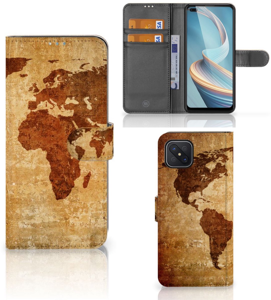OPPO Reno4 Z Flip Cover Wereldkaart