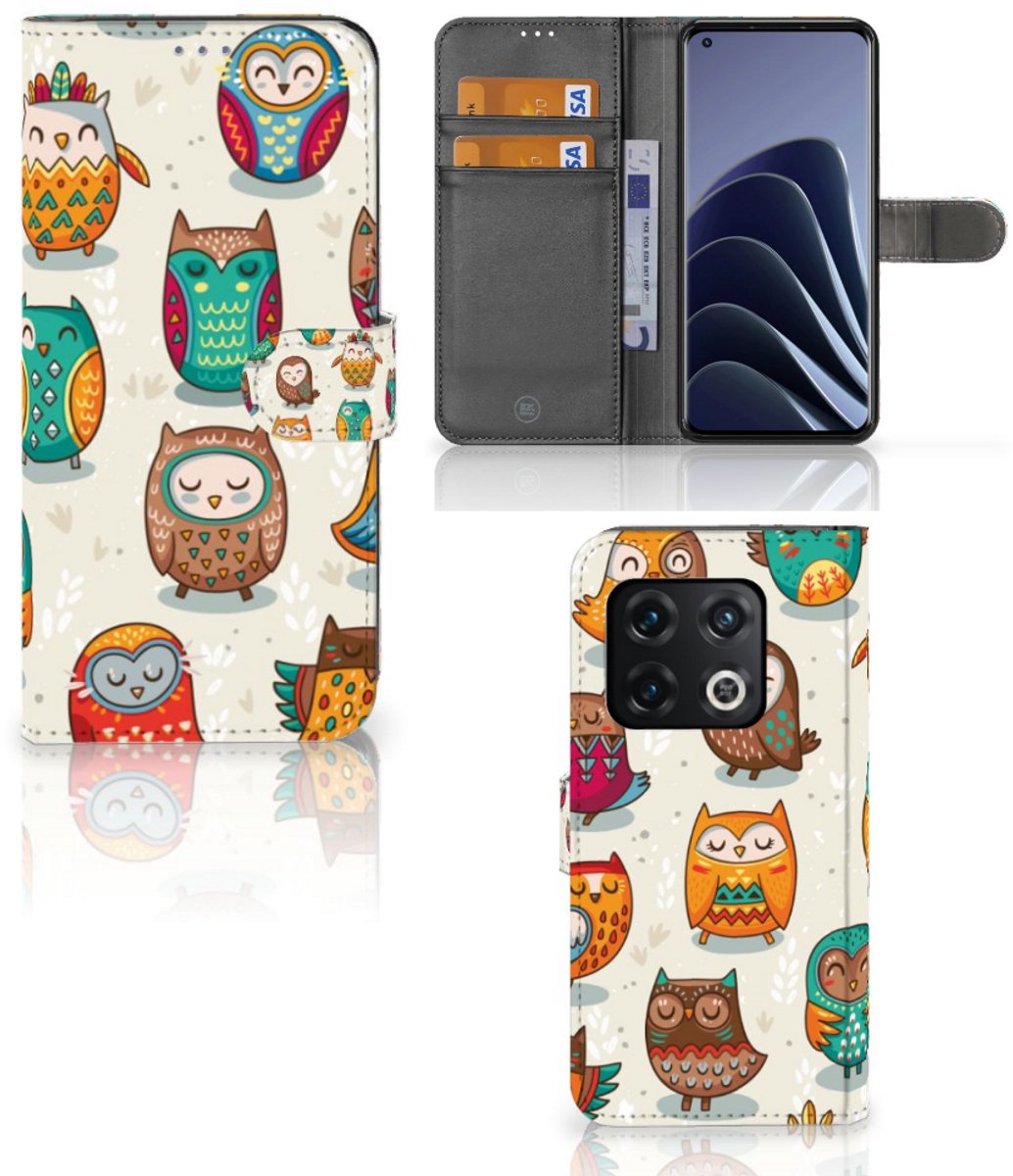 OnePlus 10 Pro Telefoonhoesje met Pasjes Vrolijke Uilen