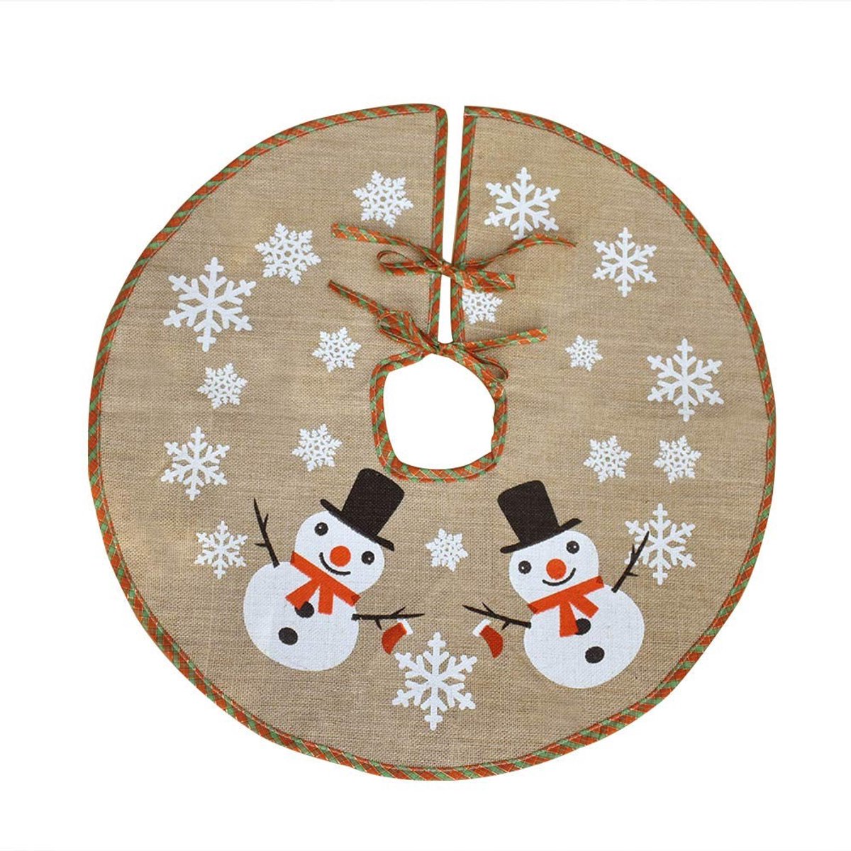Awtlife Jute Kerstboomrok 76 cm - Sneeuwvlokken, Santa en Elanden Motief