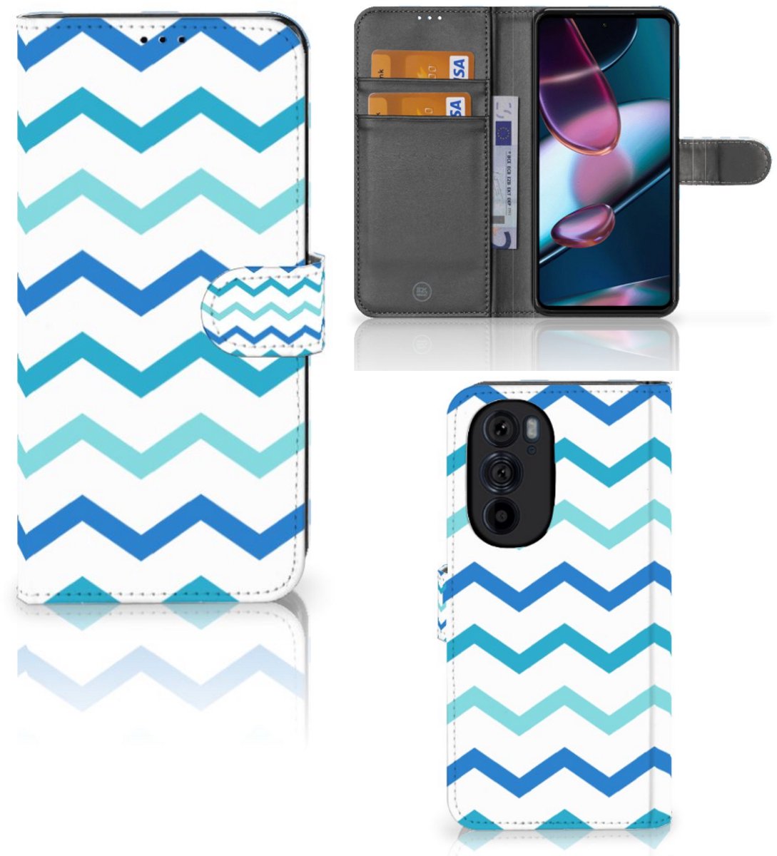 Motorola Edge 30 Pro Telefoon Hoesje Zigzag Blauw