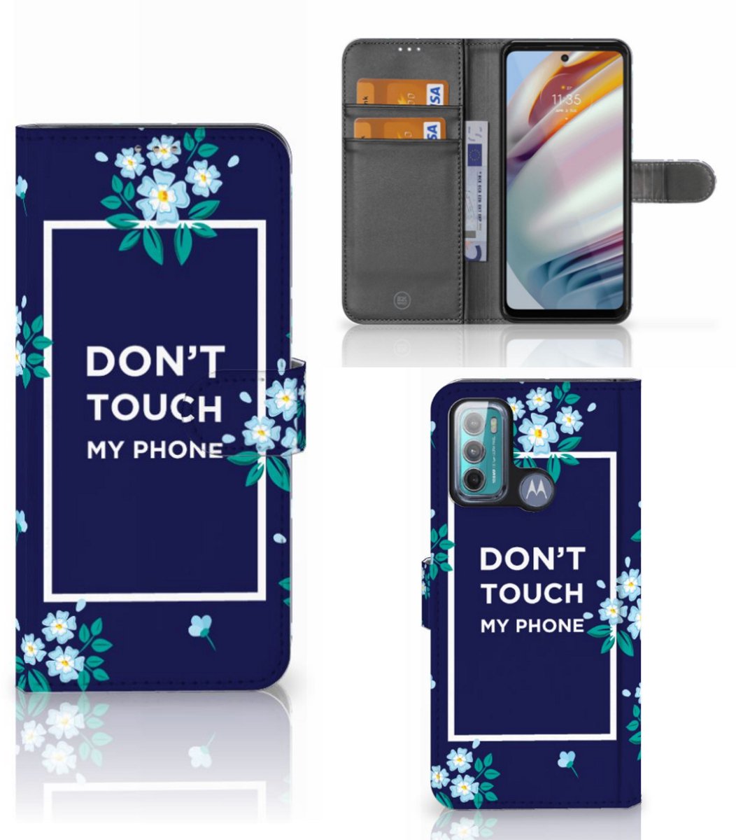 Motorola Moto G60 Portemonnee Hoesje Flowers Blue DTMP