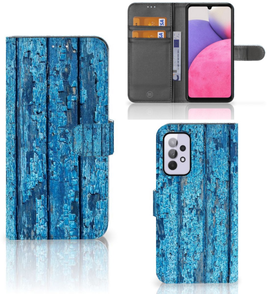 Book Case voor Samsung Galaxy A33 5G Book Style Case Wood Blue