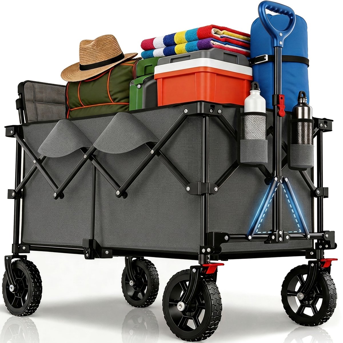 Bolderkar-Heavy-duty terreinkar-XXL Plus Opvouwbare Kar- 200L/capaciteit 200kg-Wielen met remmen-duurzaam canvas-Donkergrijs.