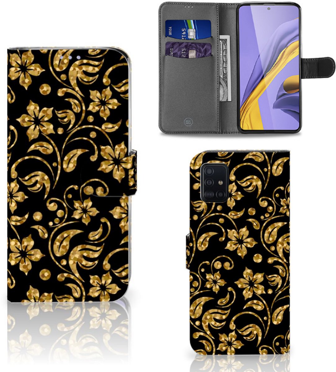 Samsung Galaxy A51 Hoesje Gouden Bloemen