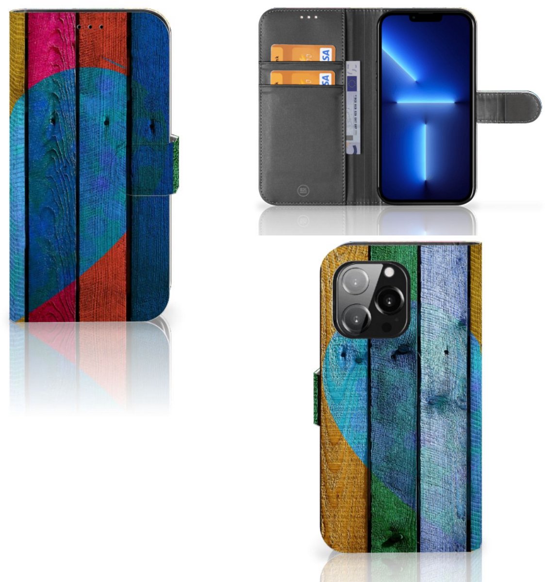 iPhone 13 Pro Book Style Case Wood Heart - Cadeau voor je Vriend
