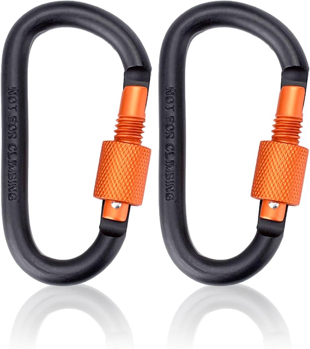 Carabiner Haak met Schroefdop - Set van 2, Zwart en Oranje, Ideaal voor Sleutelhanger, Hondenriem en Kampeeraccessoires, Duurzaam Aluminium D-Clip