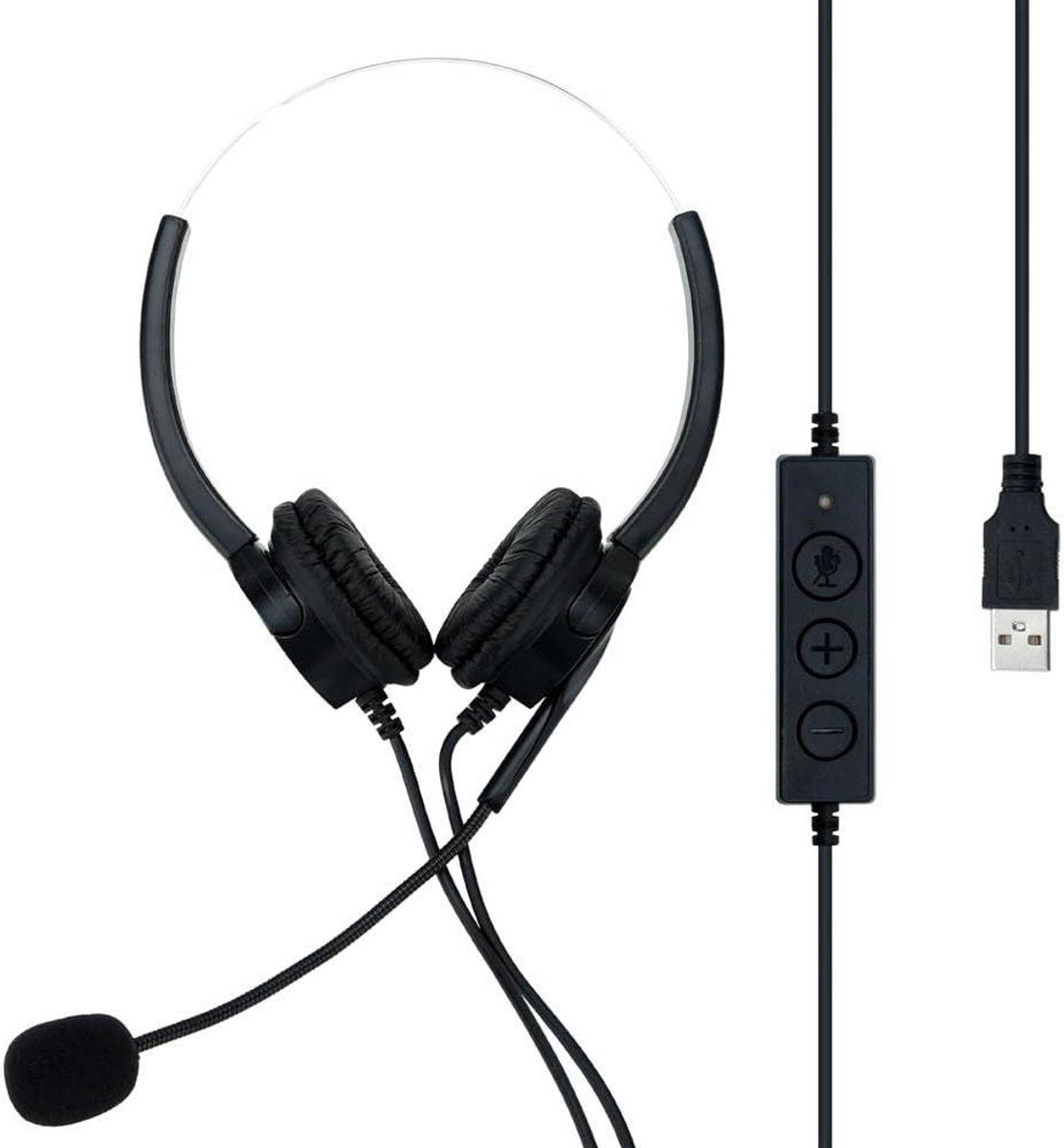 USB Headset - Computer Koptelefoon - Video Bellen - Noise Cancelling - 115 Grams - Zwart