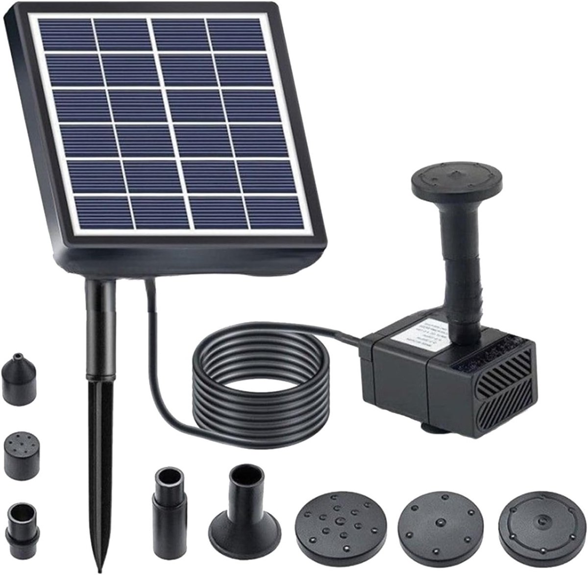 Zonne-energie Fonteinpomp 1.5W voor Vogelbad, Tuinvijvers en Tuinen met 5 Nozzles en DIY Kit