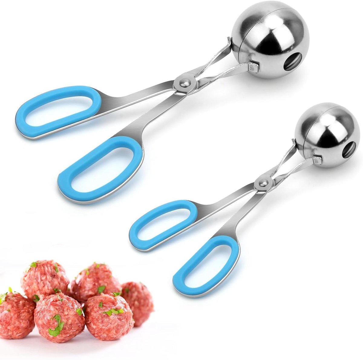 Vleesbal Maker - Gehaktbal Schep - Makkelijk Gehaktballen Maken - Roestvrij Staal - 3.5cm en 4.5cm - Blauw en Rood