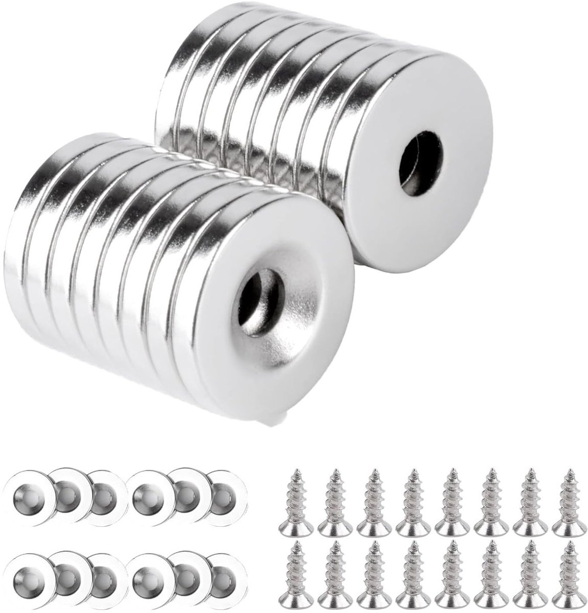 Extra sterke neodymium magneten, grote ronde magneten met gat 18 x 3 mm M5, ideaal voor keuken en koelkast, set van 16 stuks