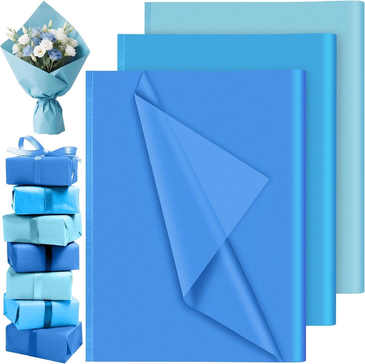 Lichtblauw Tissuepapier, 60 Vellen, Perfect voor Cadeauverpakking, Verjaardag, Bruiloft en Feestdagen, Bloemen en Decoratie