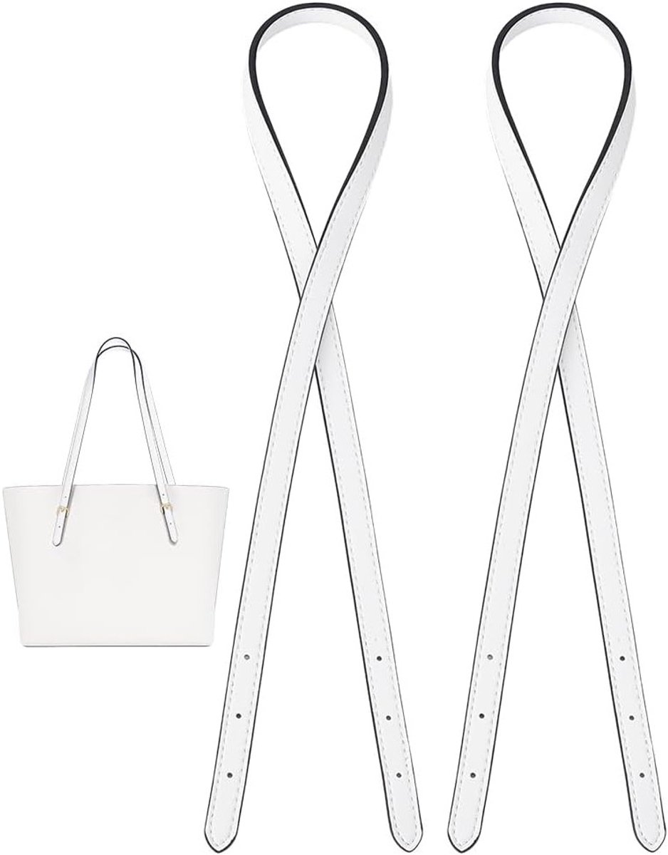 Set van 2 Verstelbare Leren Tas Handvatten, Vervangende Cowhide Schouderriem voor Grote Handtassen en Portemonnees, Wit, 81 cm Lange Draagriem