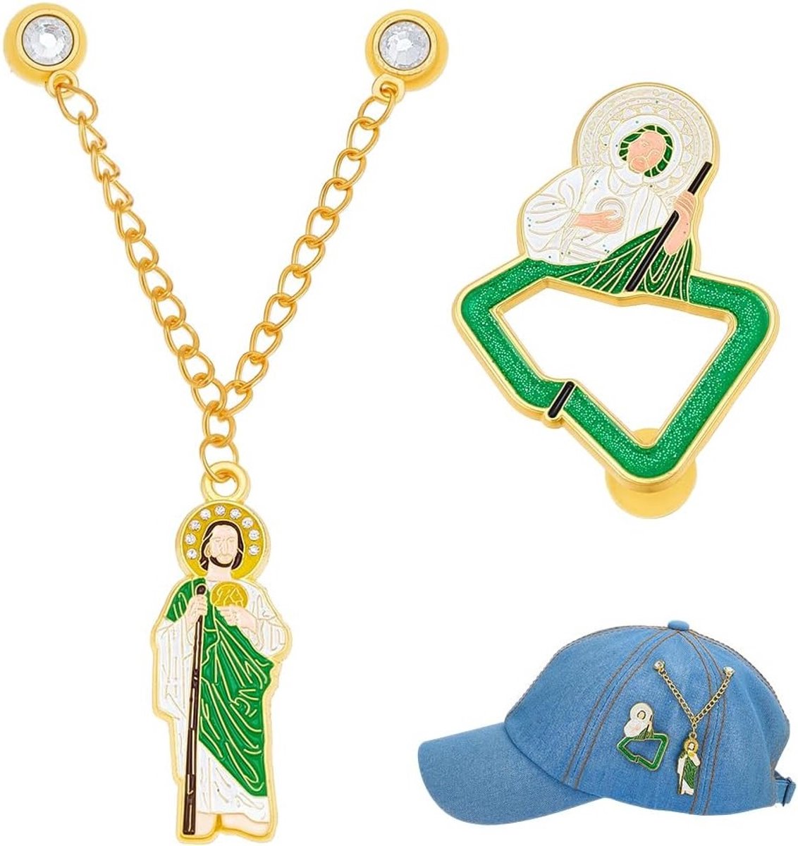 1 Paar Hoed Sieraden Naalden, Gepersonaliseerde Hoed Decoratie Pins voor Baseball Caps en Model Liefhebbers, Gouden en Groene Broche, 4.2 Inch Lange Badge Versiering