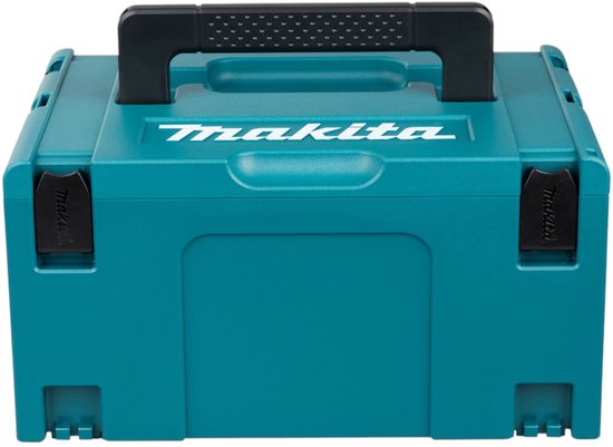 Turquoise Makita MAKPAC koffer maat 3 met zwart handvat.