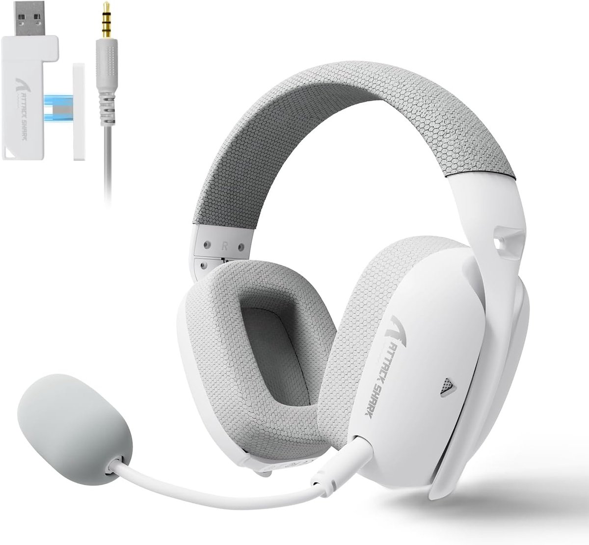 Attack Shark L80 PRO - Gaming Headset - Draadloos - 7.1 Surround Sound - Tri-Mode (2.4G/BT/3.5mm) - Dubbele Microfoon - 40mm Driver - Ultralicht 203g - PC/PS5/Xbox/Switch - Wit
