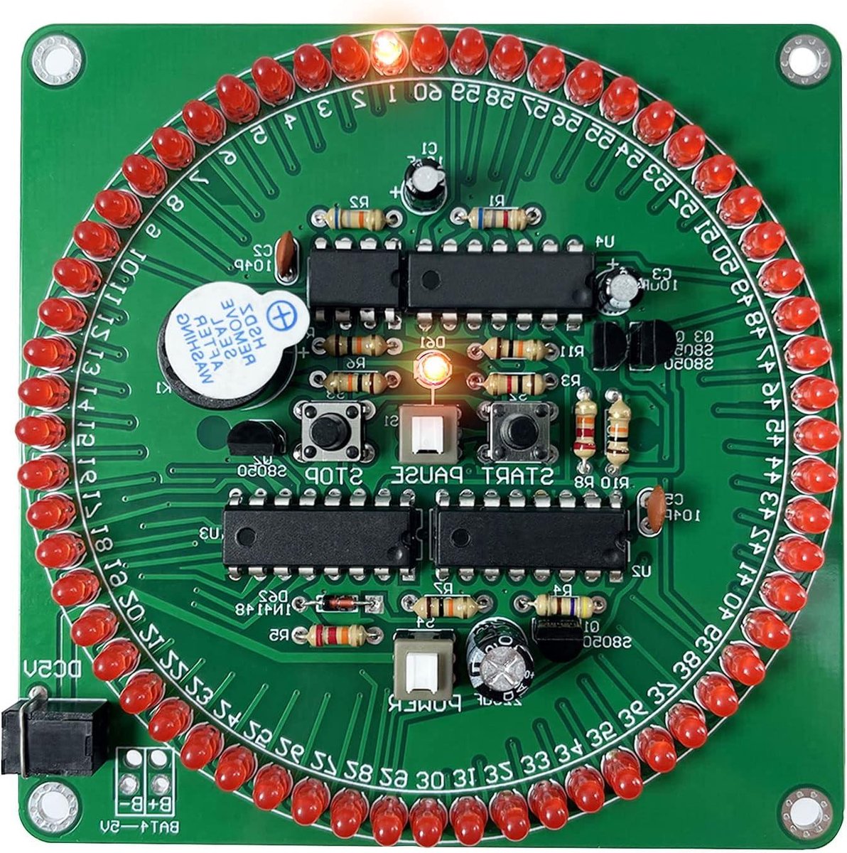 Timer Kit - Elektronische Timer - Seconden Tellen - 61 Rode LED's - 84 x 84 mm - Rood